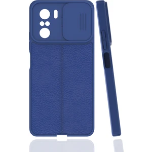 Case 4U Xiaomi Redmi K40 / K40 Pro / Poco F3 Kılıf Sürgülü Niss Slide Kamera Korumalı Deri Görünümlü Leke Tutmaz Lüks Silikon Lacivert