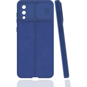 Case 4U A02 / M02 Uyumlu Kılıf Sürgülü Niss Slide Kamera Korumalı Deri Görünümlü Leke Tutmaz Lüks Silikon Lacivert