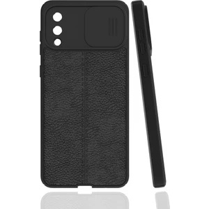 Case 4U A02 / M02 Uyumlu Kılıf Sürgülü Niss Slide Kamera Korumalı Deri Görünümlü Leke Tutmaz Lüks Silikon Siyah