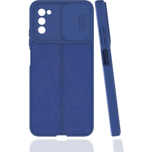 Case 4U A02s / A03s Uyumlu Kılıf Sürgülü Niss Slide Kamera Korumalı Deri Görünümlü Leke Tutmaz Lüks Silikon Lacivert