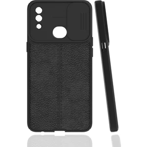 Case 4U A10s Uyumlu Kılıf Sürgülü Niss Slide Kamera Korumalı Deri Görünümlü Leke Tutmaz Lüks Silikon Siyah