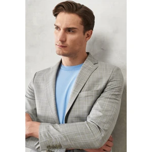 ALTINYILDIZ CLASSICS Erkek Gri-mavi Ekstra Slim Fit Dar Kesim Mono Yaka Kareli Klasik Takım Elbise