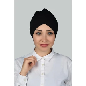 Çapraz Dış Tesettür Bonesi Penye - Siyah