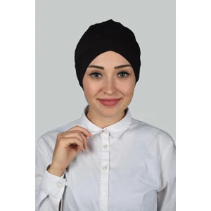 Çapraz Dış Tesettür Bonesi Penye - Koyu Kahverengi