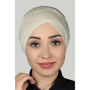 Çapraz Dış Tesettür Bonesi Penye - Krem