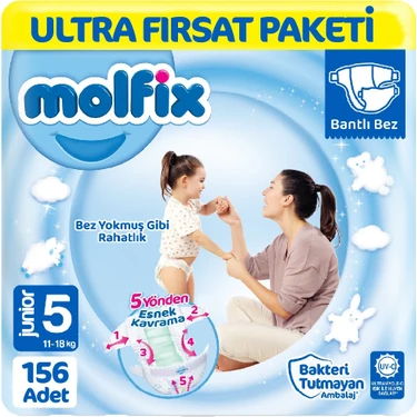 Molfix Bebek Bezi 5 Beden Ultra Fırsat Paketi 78X2 156