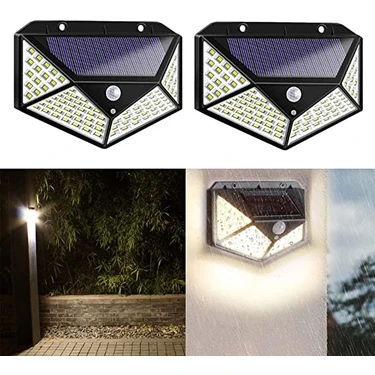 Hubstein 2'li 100LED Solar Hareket Sensörlü Güneş Enerjili 3 Mod Duvar Bahçe Karavan Kamp