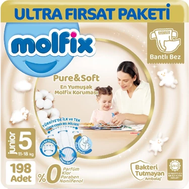 Molfix Pure Soft Ultra Avantaj Bebek Bezi 5 Beden 66X3 198
