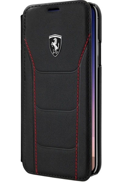Ferrari Iphone Xs Max Cüzdanlı Kapaklı Gerçek Siyah Deri Kılıf