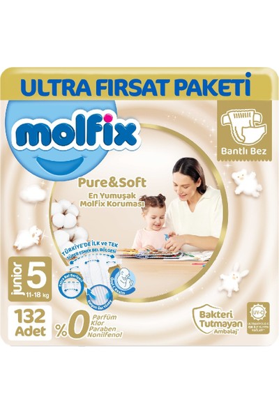 Molfix Pure Soft Ultra Avantaj Bebek Bezi 5 Beden 66X2 132 Adet
