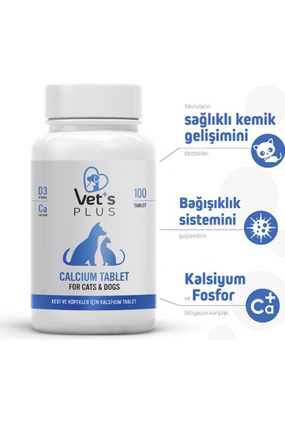 Vet's Plus Calcium Tablet 100’lü (Kedi ve Köpekler için Kalsiyum Desteği)