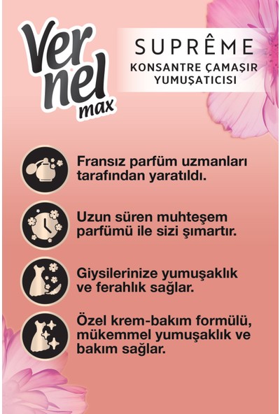 Vernel Max Konsantre Çamaşır Yumuşatıcısı 1200ml (50 Yıkama) Supreme Romance