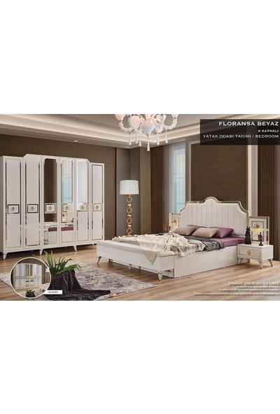Bismot Floransa Beyaz 6 Kapaklı Yatak Odası Takımı