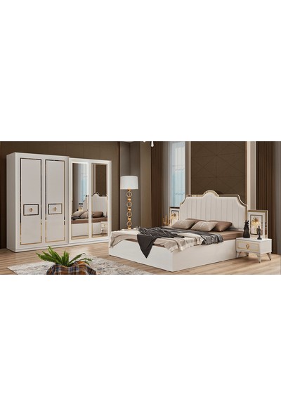 Bismot Floransa Beyaz Sürgü Kapaklı Yatak Odası Takımı