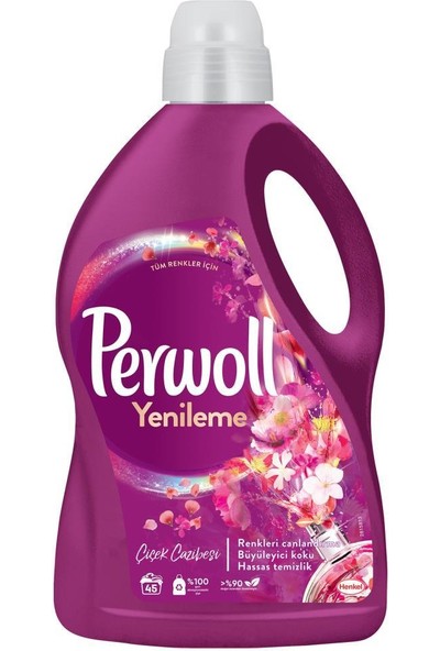 Perwoll Hassas Bakım Sıvı Çamaşır Deterjanı (195 Yıkama) 3x3L Siyah + Renkli + Beyaz + 2,7L Çiçek Cazibesi