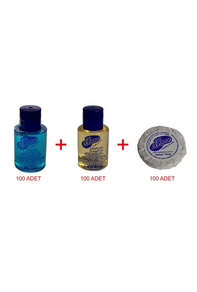 Necco Otel Tipi 100 Ad. Duş Şampuanı + 100 Ad. Duş Jeli + 100 Ad. Banyo Sabunu