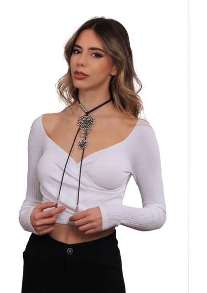 Kadın Antik Gümüş Kaplama Gül Charmlı Dolama Model Tasarım Ip Kolye fırsatları