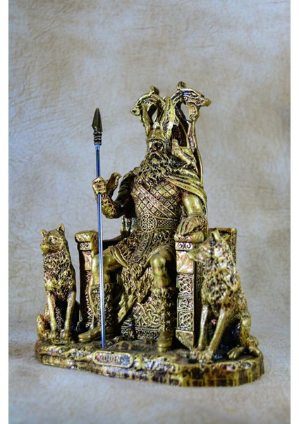 Eşya Iskandinav Viking Tanrısı Odin Kurtları Geri ve Freki Detaylı Heykel Biblo modelleri