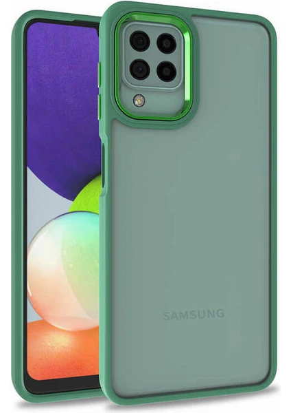 Case 4u Galaxy A12 / M12 Kılıf Kamera Çıkıntılı Arkası Kristal Şeffaf Hassas Tuşlu Renkli Kenarlı Flora Kapak Yeşil