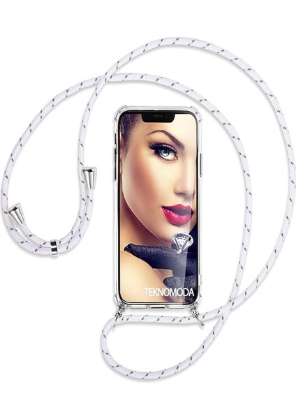 Apple iphone 8 Plus Kılıf Omuz Boyun Askılı Ipli Şeffaf Antişok X-Rop Kılıf Dört Köşeli Darbe Koruma