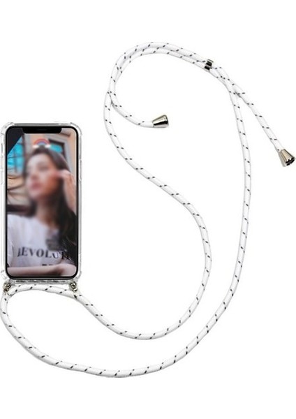 Apple iphone 6 Plus Kılıf Omuz Boyun Askılı Ipli Şeffaf Antişok X-Rop Kılıf Dört Köşeli Darbe Koruma