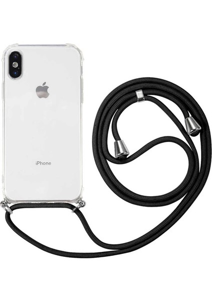 Apple iphone Xr Kılıf Omuz Boyun Askılı Ipli Şeffaf Antişok X-Rop Kılıf Dört Köşeli Darbe Koruma