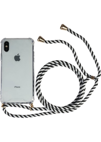 Apple iphone Xr Kılıf Omuz Boyun Askılı Ipli Şeffaf Antişok X-Rop Kılıf Dört Köşeli Darbe Koruma