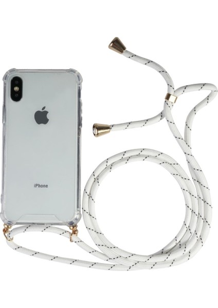 Apple iphone Xr Kılıf Omuz Boyun Askılı Ipli Şeffaf Antişok X-Rop Kılıf Dört Köşeli Darbe Koruma