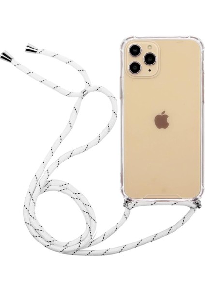 Apple iphone 11 Pro Max Kılıf Omuz Boyun Askılı Ipli Şeffaf Antişok X-Rop Kılıf Dört Köşeli Darbe Koruma