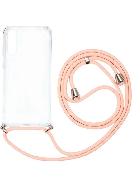 Samsung Galaxy A50 A505 Kılıf Omuz Boyun Askılı Ipli Şeffaf Antişok X-Rop Kılıf Dört Köşeli Darbe Koruma