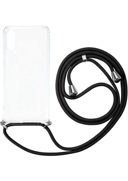 Samsung Galaxy A70 A705 Kılıf Omuz Boyun Askılı Ipli Şeffaf Antişok X-Rop Kılıf Dört Köşeli Darbe Koruma