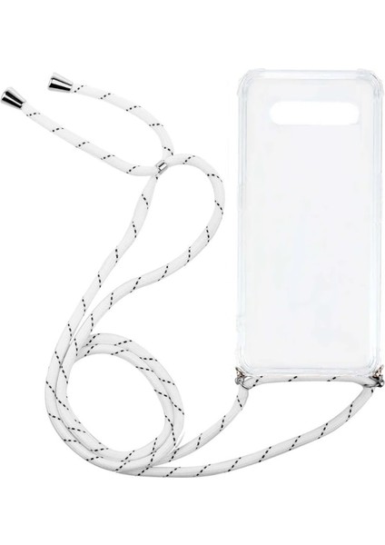 Samsung Galaxy S10 Plus G975 Kılıf Omuz Boyun Askılı Ipli Şeffaf Antişok X-Rop Kılıf Dört Köşeli Darbe Koruma