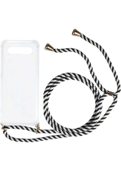 Samsung Galaxy S10 Plus G975 Kılıf Omuz Boyun Askılı Ipli Şeffaf Antişok X-Rop Kılıf Dört Köşeli Darbe Koruma