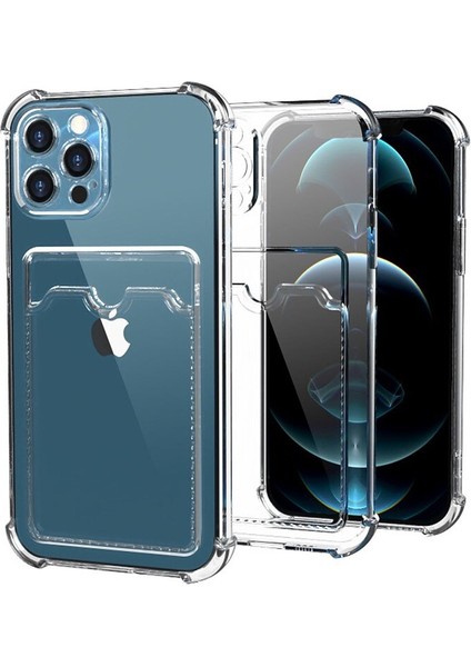 Apple iphone 13 Pro Kılıf Silikon Şeffaf Kredi Kartlık Bölme Tpu Antişok Dört Köşe Darbe Koruma