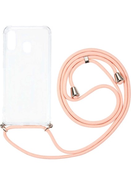 Huawei P30 Lite MAR-LX1M Kılıf Omuz Boyun Askılı Ipli Şeffaf Antişok X-Rop Kılıf Dört Köşeli Darbe Koruma