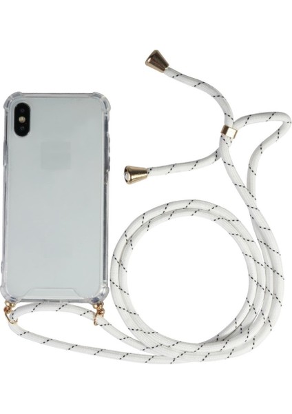 Huawei P40 Lite E ART-L29 Kılıf Omuz Boyun Askılı Ipli Şeffaf Antişok X-Rop Kılıf Dört Köşeli Darbe Koruma