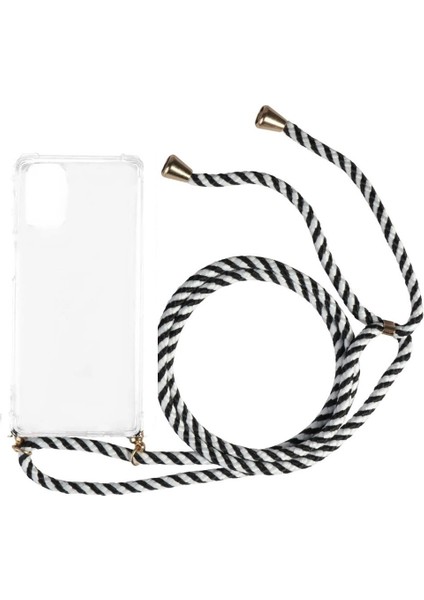 Huawei P40 Lite Jny-Lx1 Kılıf Omuz Boyun Askılı Ipli Şeffaf Antişok X-Rop Kılıf Dört Köşeli Darbe Koruma