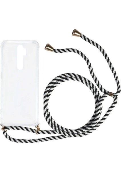 Oppo A9 2020 CPH1941 Kılıf Omuz Boyun Askılı Ipli Şeffaf Antişok X-Rop Kılıf Dört Köşeli Darbe Koruma