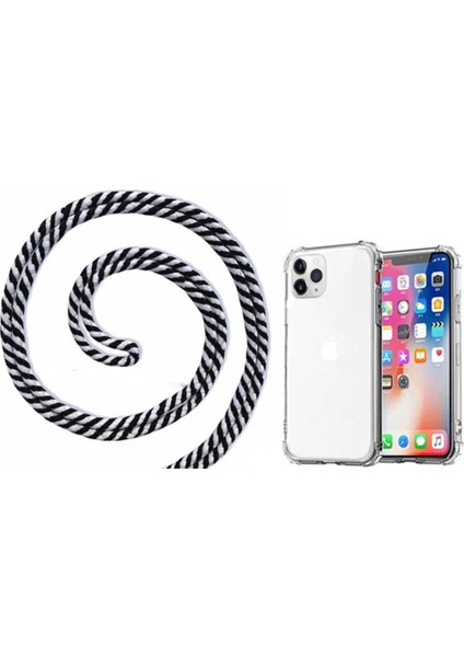Oppo Reno 4 Pro CPH2109 Kılıf Omuz Boyun Askılı Ipli Şeffaf Antişok X-Rop Kılıf Dört Köşeli Darbe Koruma