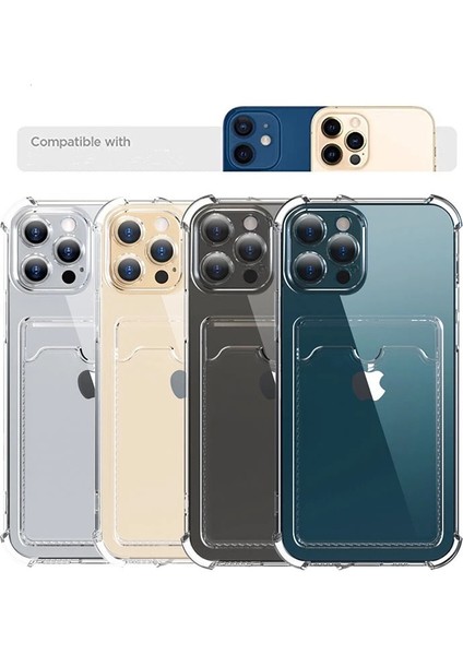 Apple iphone 11 Kılıf Silikon Şeffaf Kredi Kartlık Bölme Tpu Antişok Dört Köşe Darbe Koruma