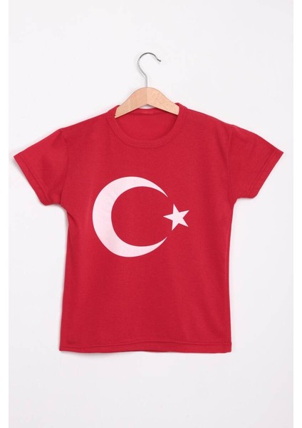 Bayrak Baskılı Çocuk T-Shirt | Kırmızı