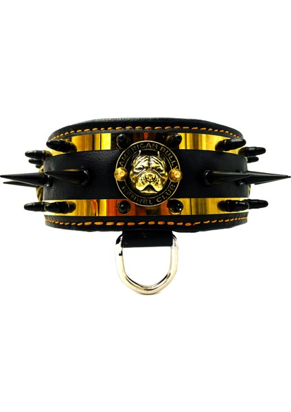 Çivili American Bully Deri Köpek Boyun Tasması Siyah - Sarı fiyatları