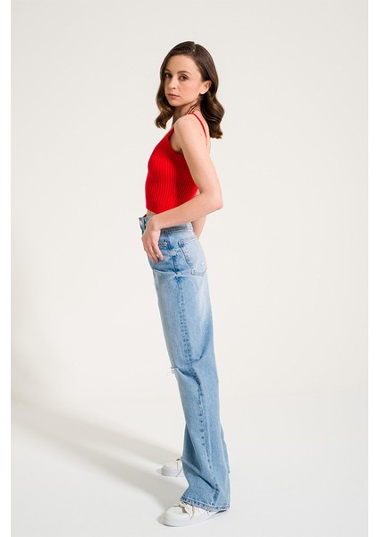 Kırmızı V Kesim Triko Crop fiyatları