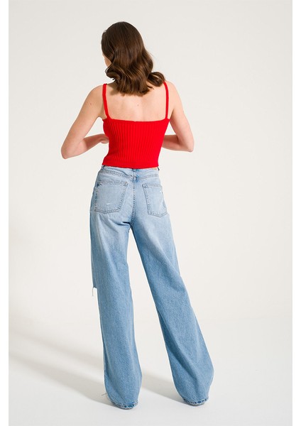 Kırmızı V Kesim Triko Crop modelleri