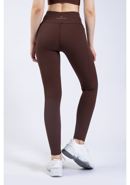 Kadın Kahve Cepli Fitilli Yüksek Bel Spor Tayt 25" indirimleri