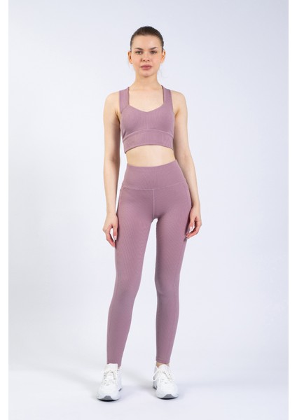 Kadın Lila Cepli Fitilli Yüksek Bel Spor Tayt 25" fiyatları