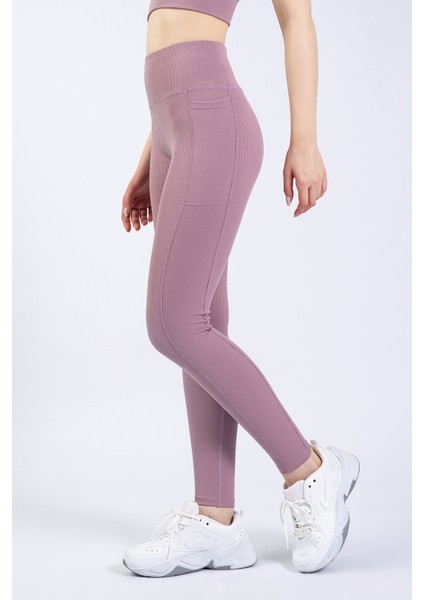 Kadın Lila Cepli Fitilli Yüksek Bel Spor Tayt 25" modelleri