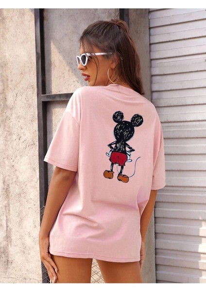 Kadın Sırt Baskılı Mickey Mouse T-Shirt