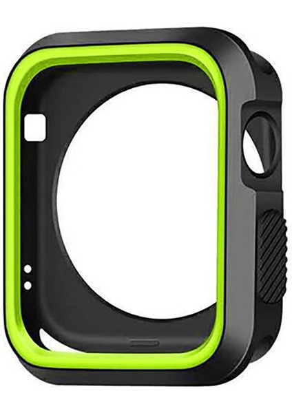 Apple Watch Uyumlu 7 45MM Armor Silikon Kılıf - Siyah-Yeşil KN06