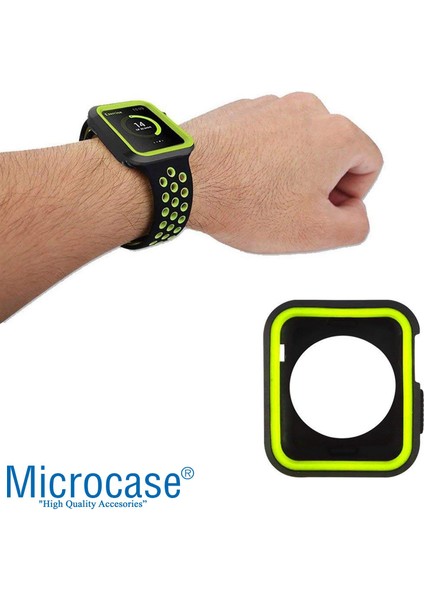 Apple Watch Uyumlu 7 45MM Armor Silikon Kılıf - Siyah-Yeşil KN06